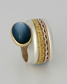 Five band 'Stacking Ring' in mixed metals with blue Moonstone.